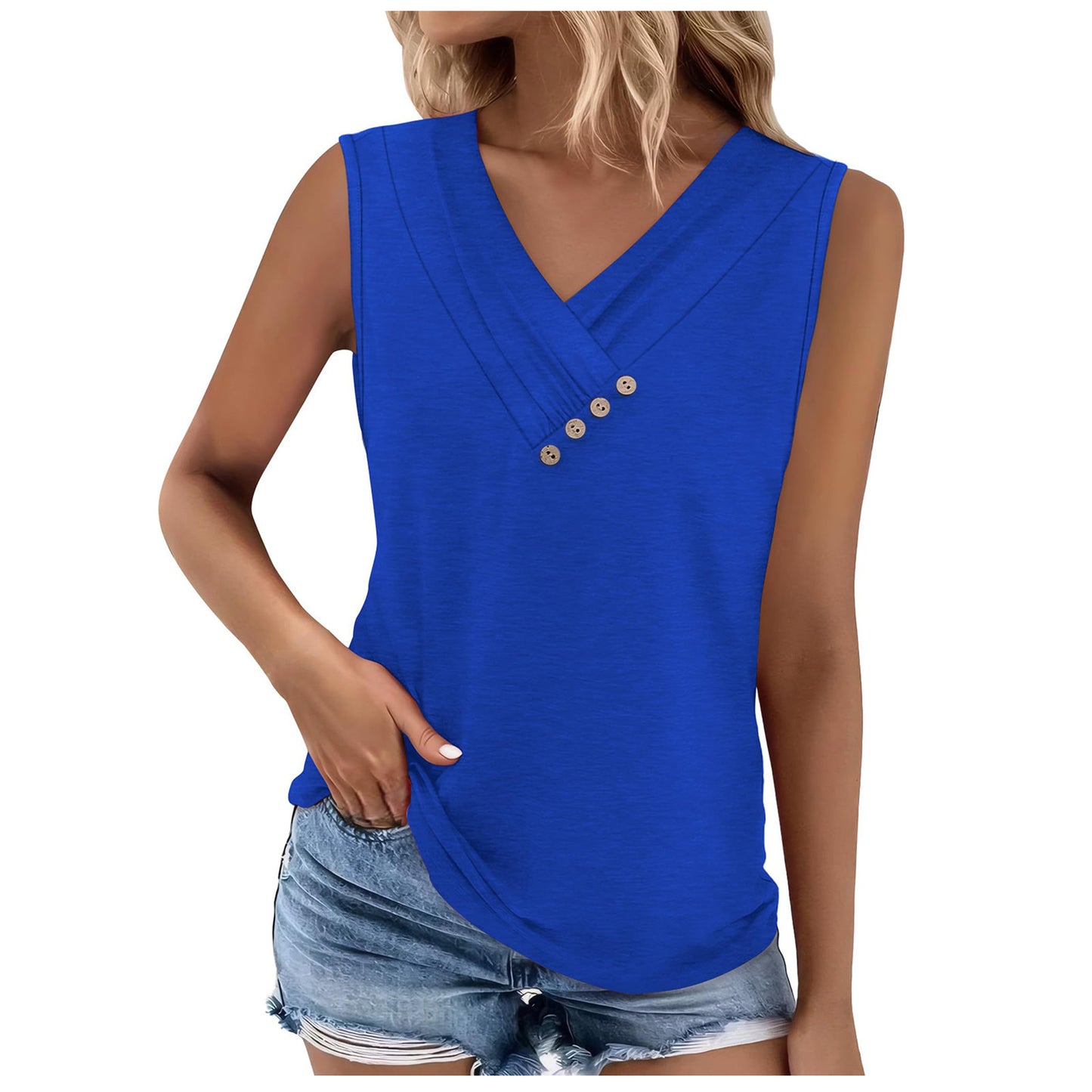 VVZ Women's Summer Button-Front V-Neck T-Shirt