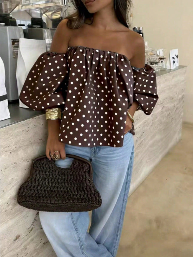 VVZ Women's Polka-Dot Color-Block Pleated One-Shoulder Top