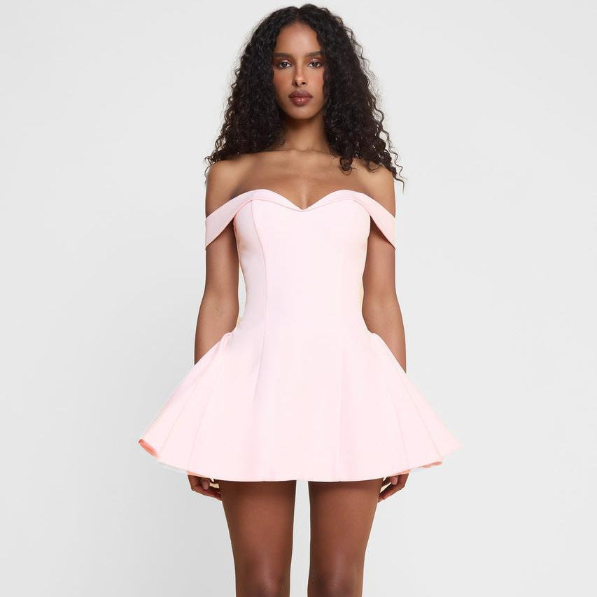 VVZ Women's color-blocked off-shoulder A-line dress