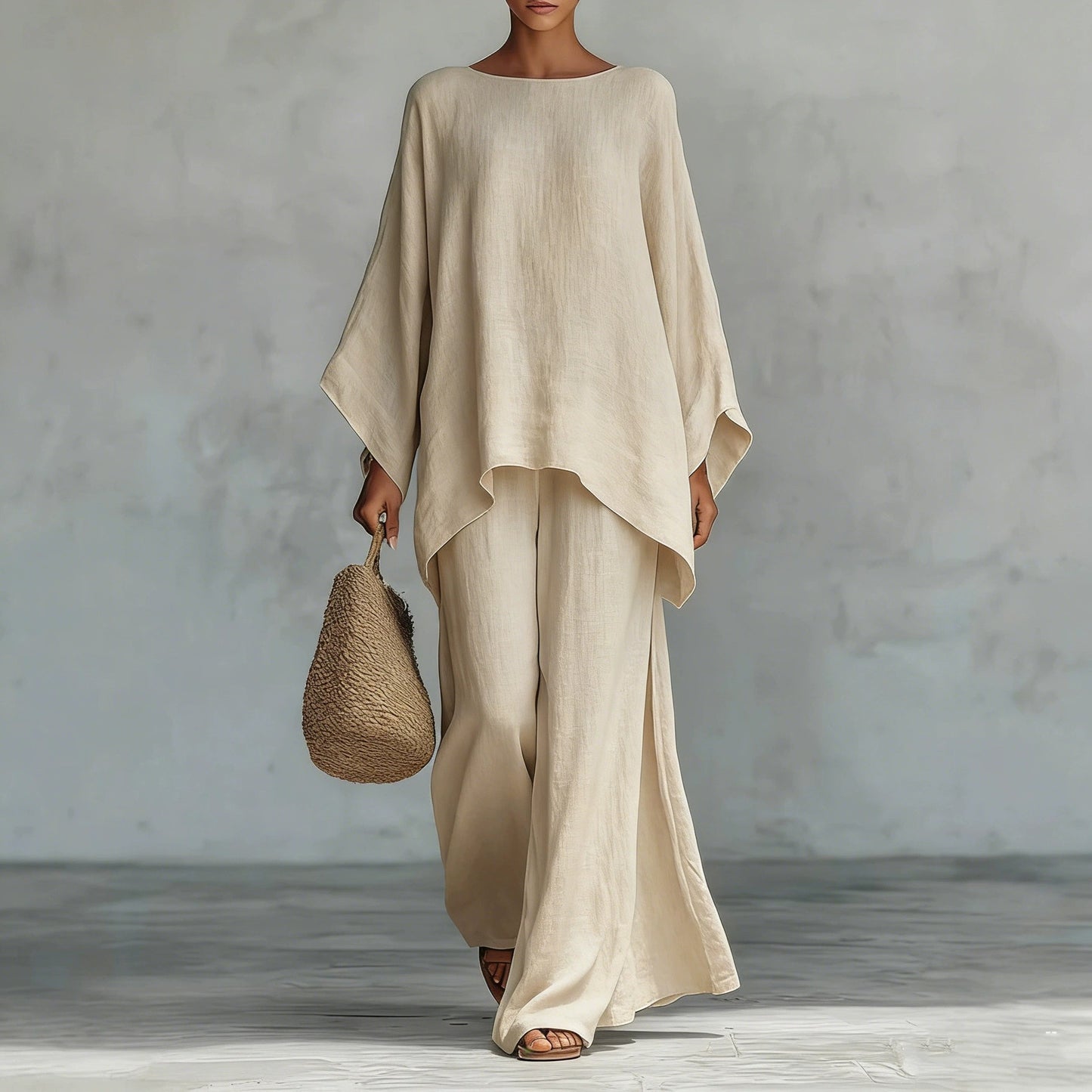 VVZ Loose-Fit Long-Sleeve Shirt and Wide-Leg Pants Set