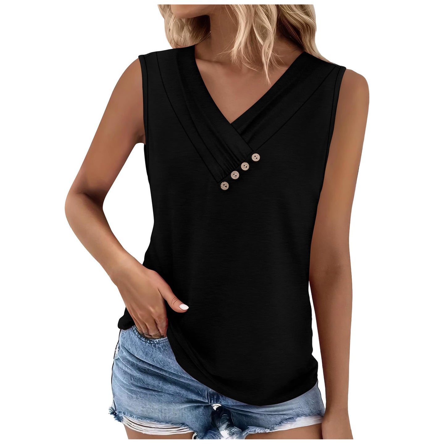 VVZ Women's Summer Button-Front V-Neck T-Shirt
