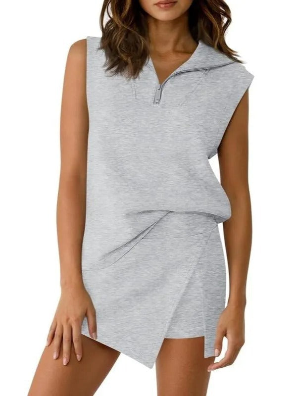 VVZ Summer Sleeveless Half-Zip Sweatshirt and Athletic Skort