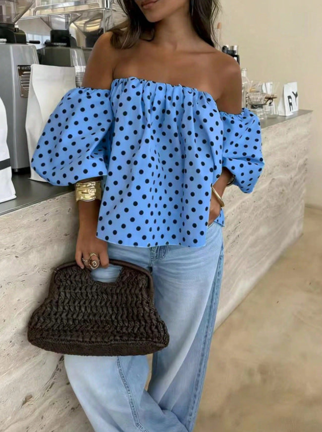 VVZ Women's Polka-Dot Color-Block Pleated One-Shoulder Top