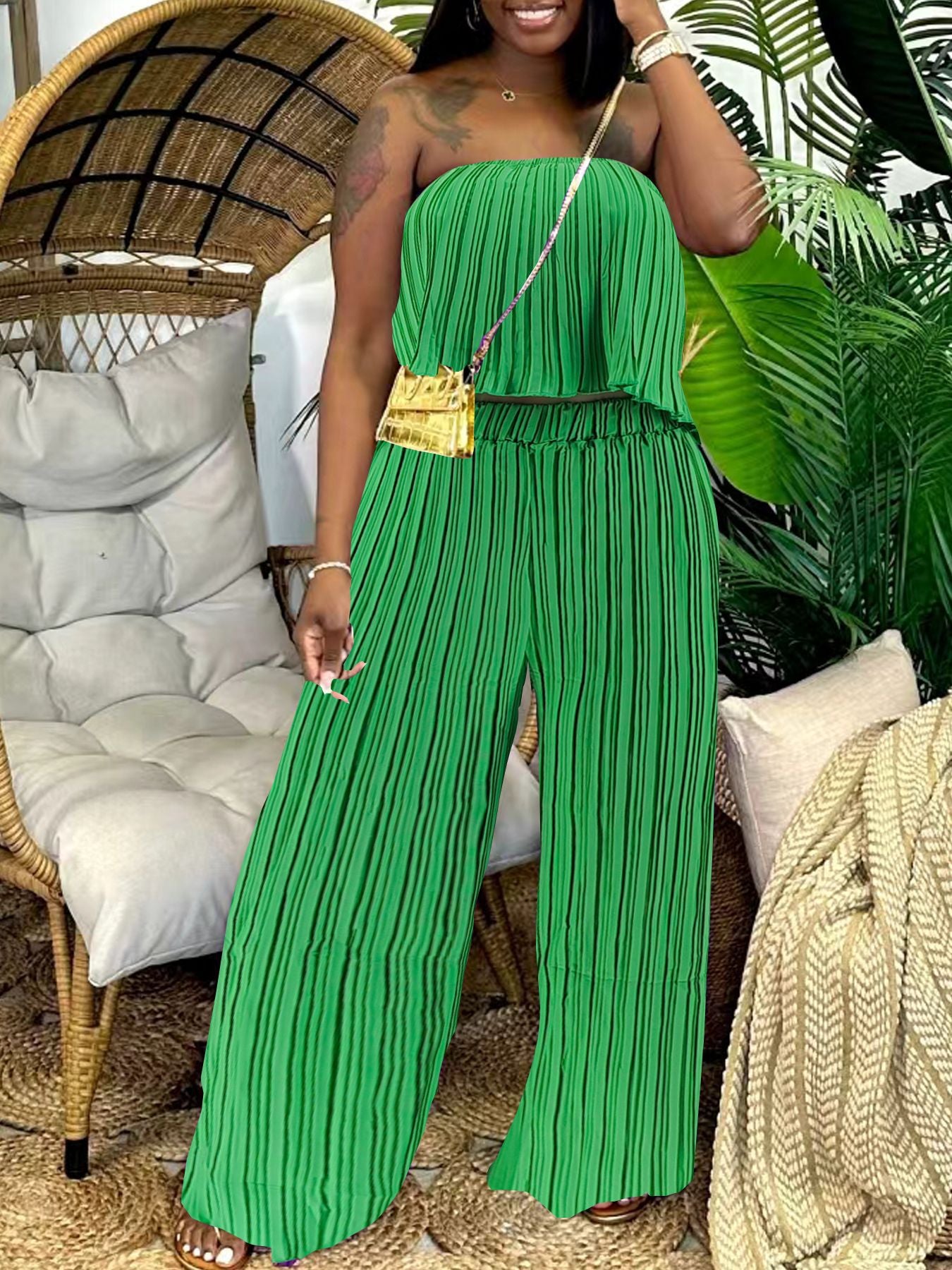 VVZ Strapless Top and Wide-Leg Pants