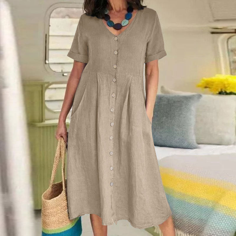 VVZ Women's Mid-Length Cotton-Linen Dress