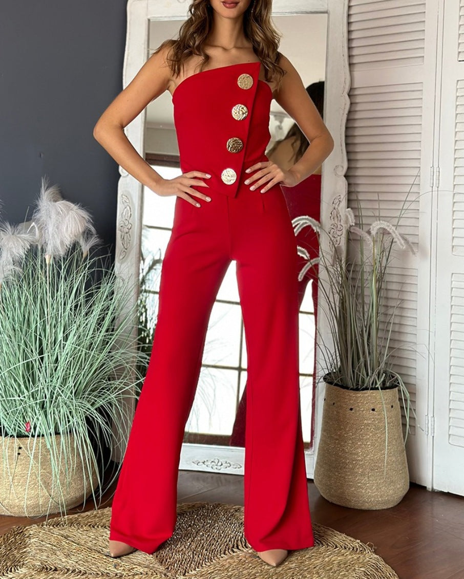 VVZ Women's Sexy Strapless Flared Jumpsuit