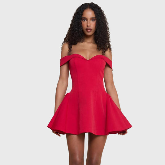 VVZ Women's color-blocked off-shoulder A-line dress