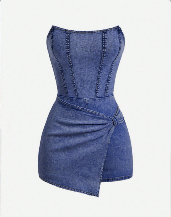 VVZ Women's Denim Strapless Romper