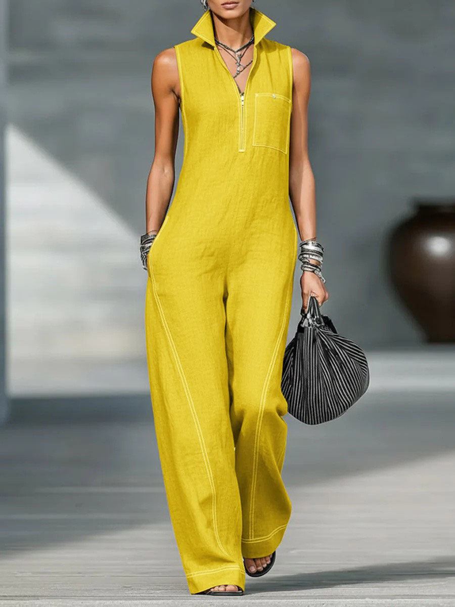 VVZ Women's Stand-Collar Sleeveless Loose-Fit Casual Jumpsuit