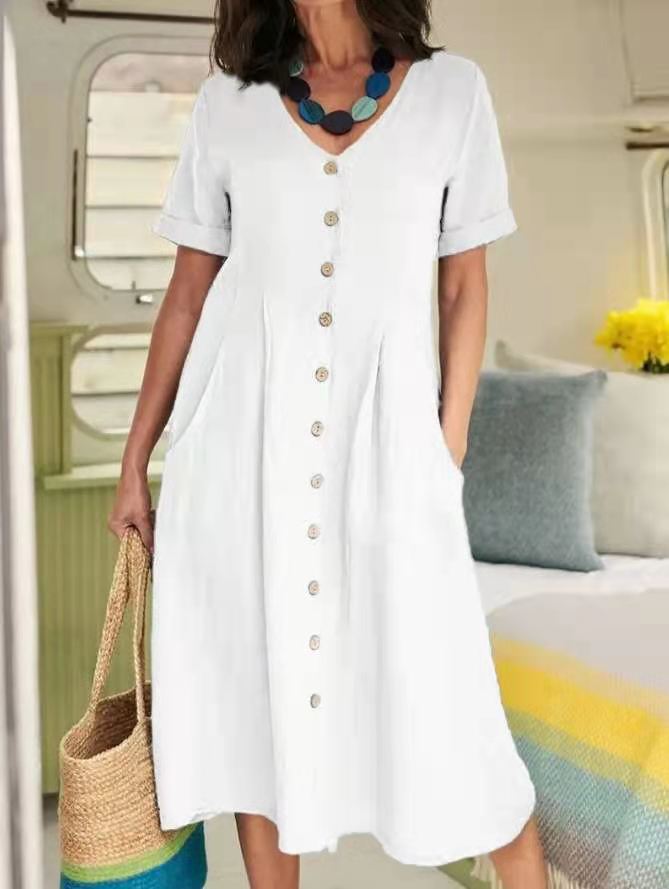 VVZ Women's Mid-Length Cotton-Linen Dress