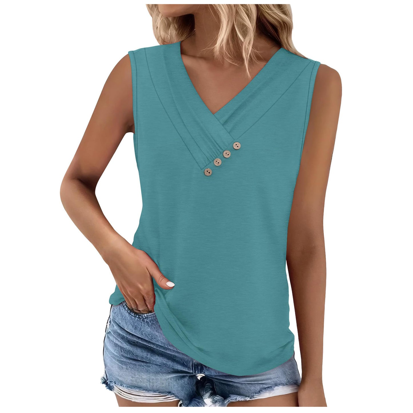 VVZ Women's Summer Button-Front V-Neck T-Shirt
