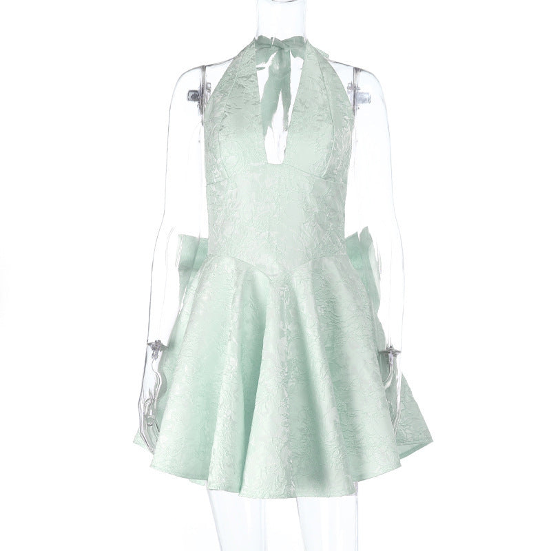 VVZ Women's Slim-Fit Halter Party Mini Dress with Bow Detail