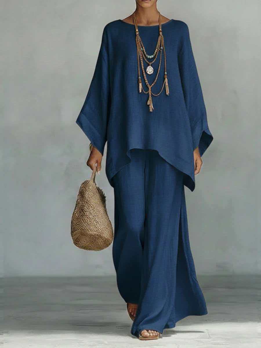 VVZ Loose-Fit Long-Sleeve Shirt and Wide-Leg Pants Set