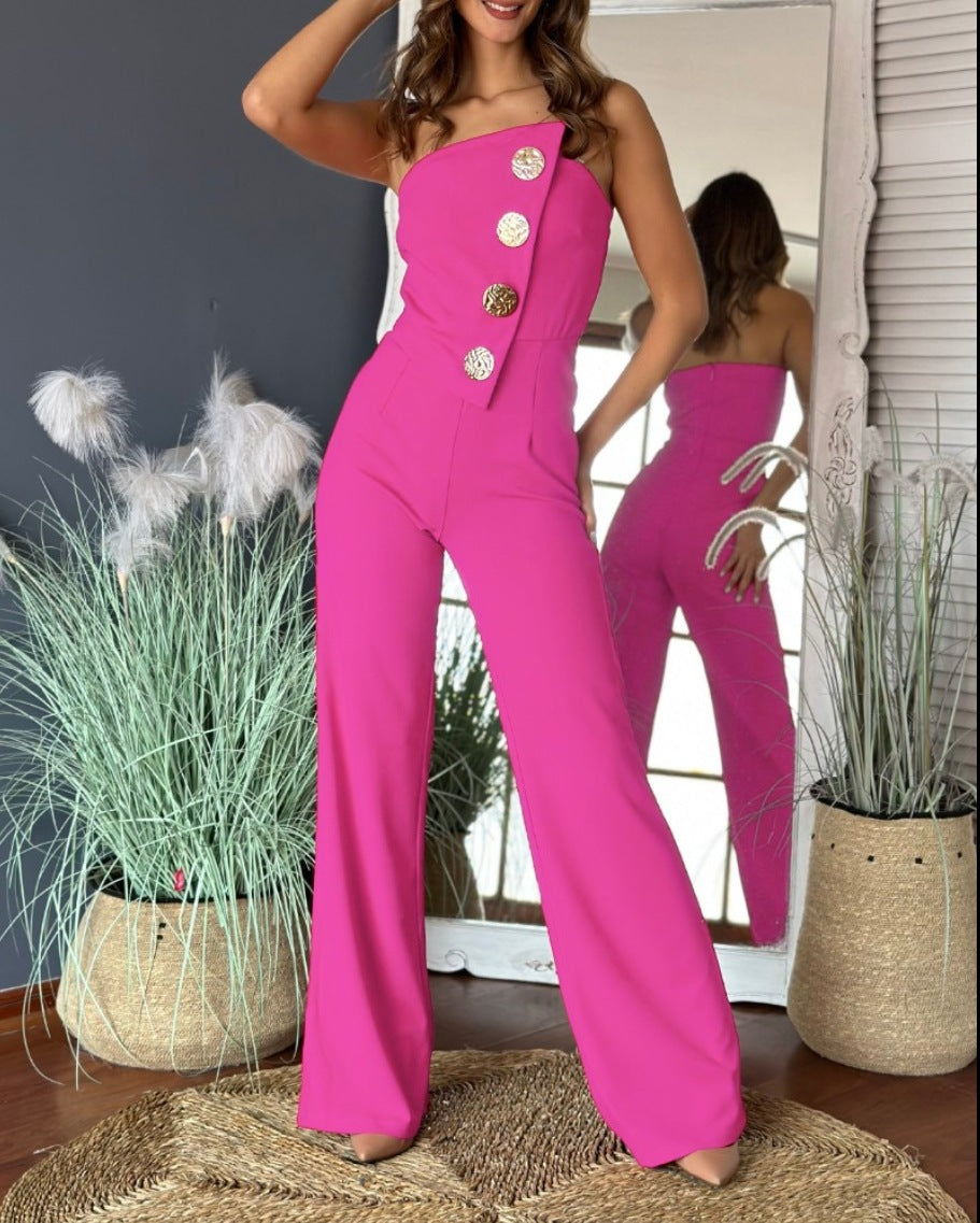 VVZ Women's Sexy Strapless Flared Jumpsuit