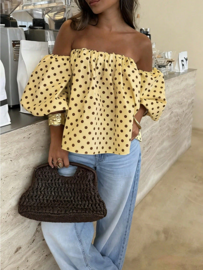 VVZ Women's Polka-Dot Color-Block Pleated One-Shoulder Top
