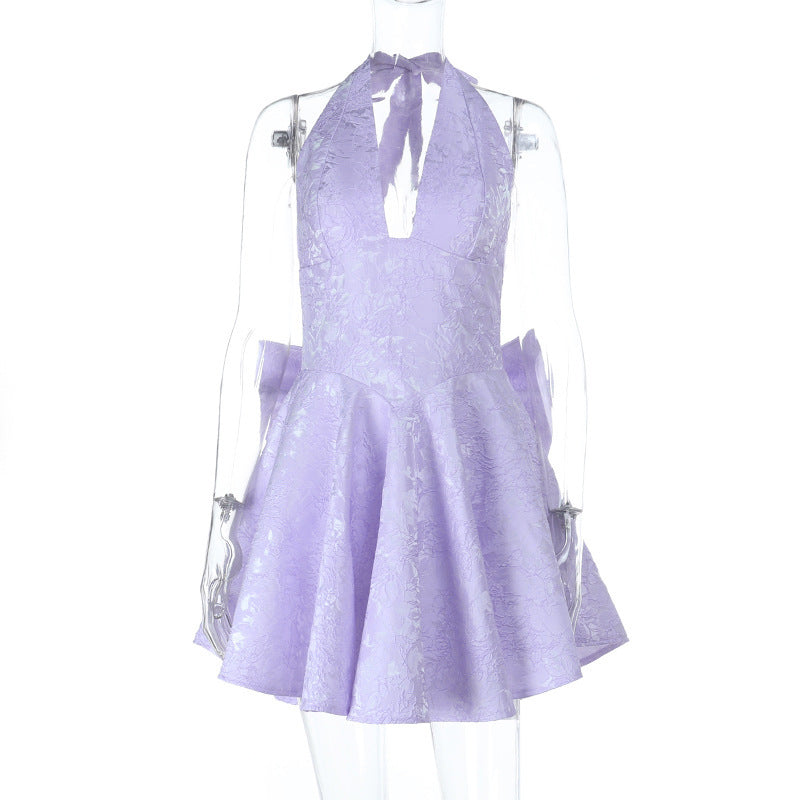 VVZ Women's Slim-Fit Halter Party Mini Dress with Bow Detail