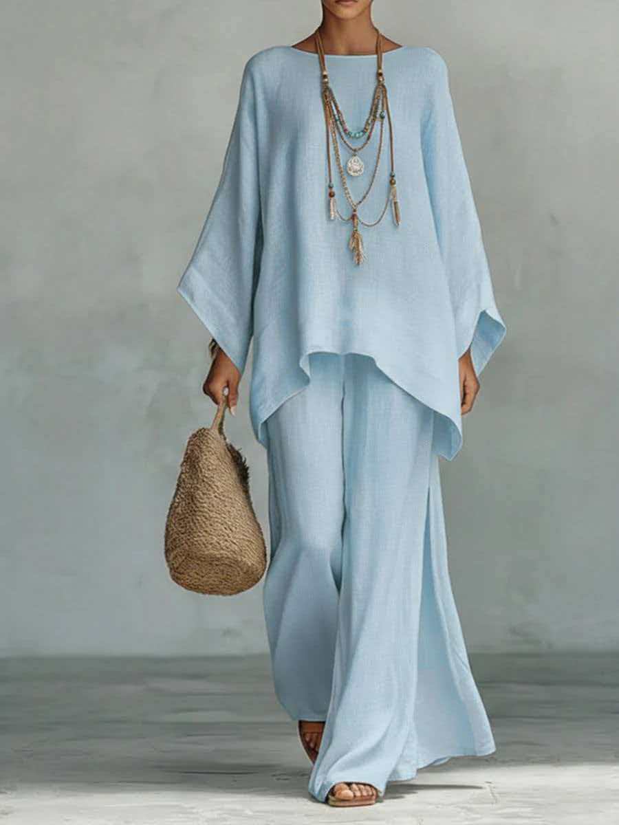 VVZ Loose-Fit Long-Sleeve Shirt and Wide-Leg Pants Set