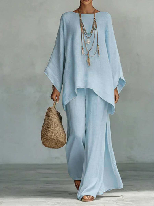 VVZ Loose-Fit Long-Sleeve Shirt and Wide-Leg Pants Set