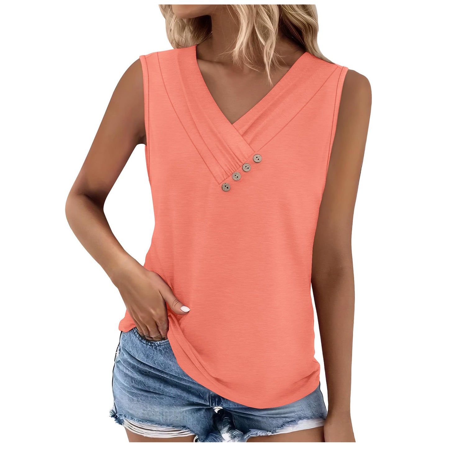 VVZ Women's Summer Button-Front V-Neck T-Shirt