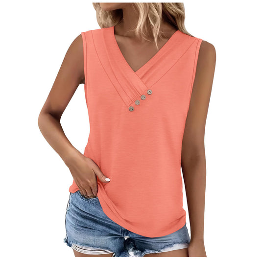 VVZ Women's Summer Button-Front V-Neck T-Shirt