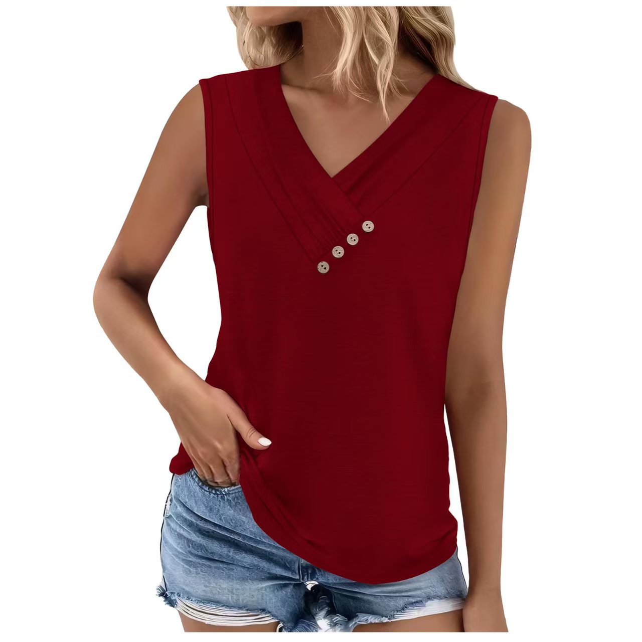VVZ Women's Summer Button-Front V-Neck T-Shirt