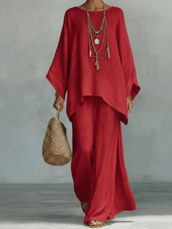 VVZ Loose-Fit Long-Sleeve Shirt and Wide-Leg Pants Set