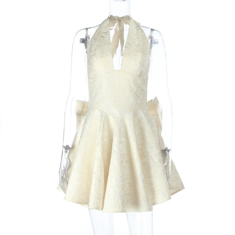 VVZ Women's Slim-Fit Halter Party Mini Dress with Bow Detail
