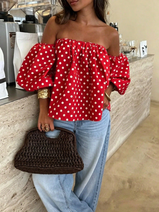 VVZ Women's Polka-Dot Color-Block Pleated One-Shoulder Top