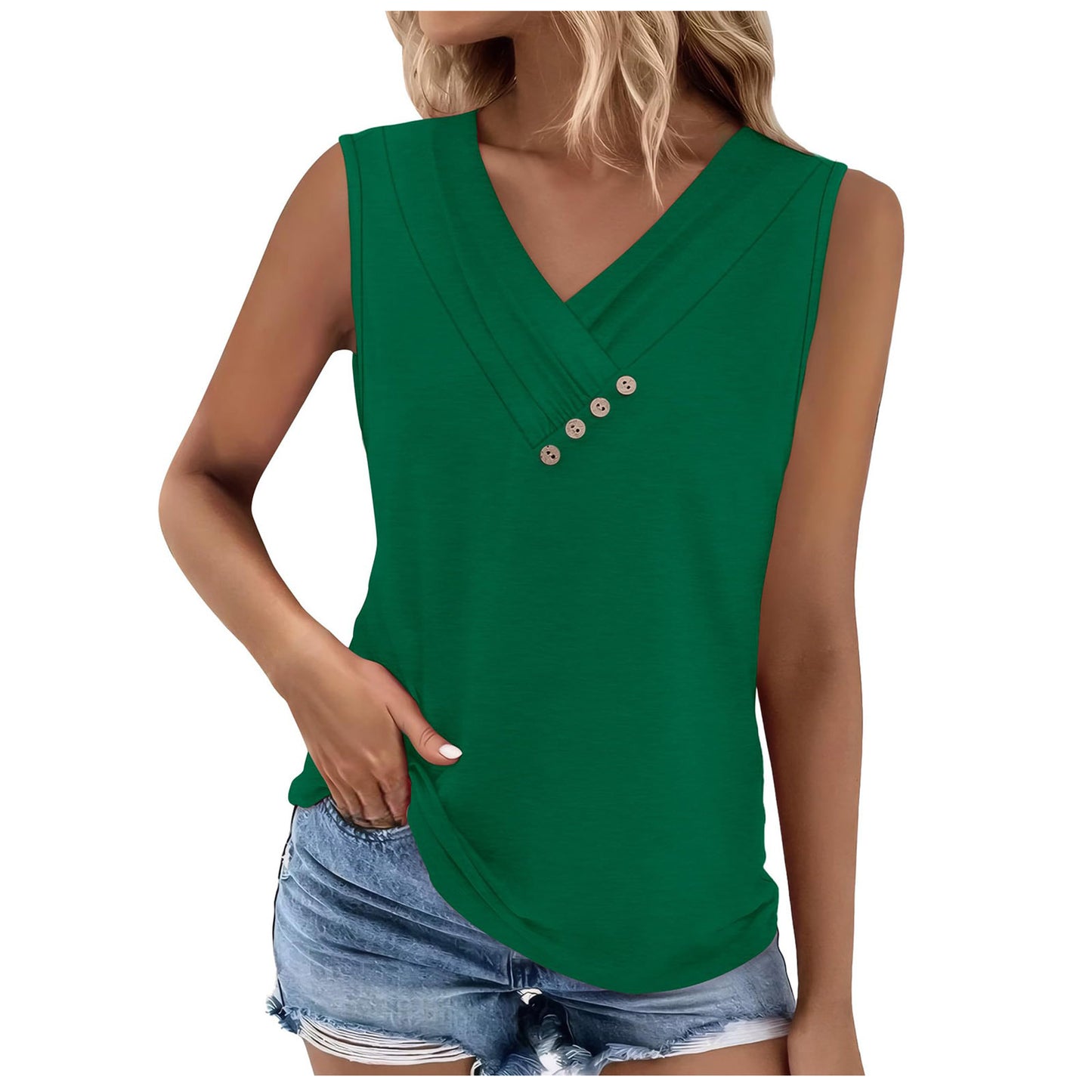 VVZ Women's Summer Button-Front V-Neck T-Shirt