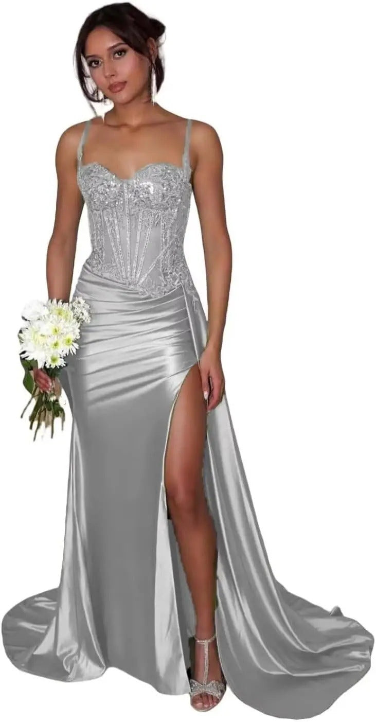 VVZ Women's Strapless Long Satin Evening Gown