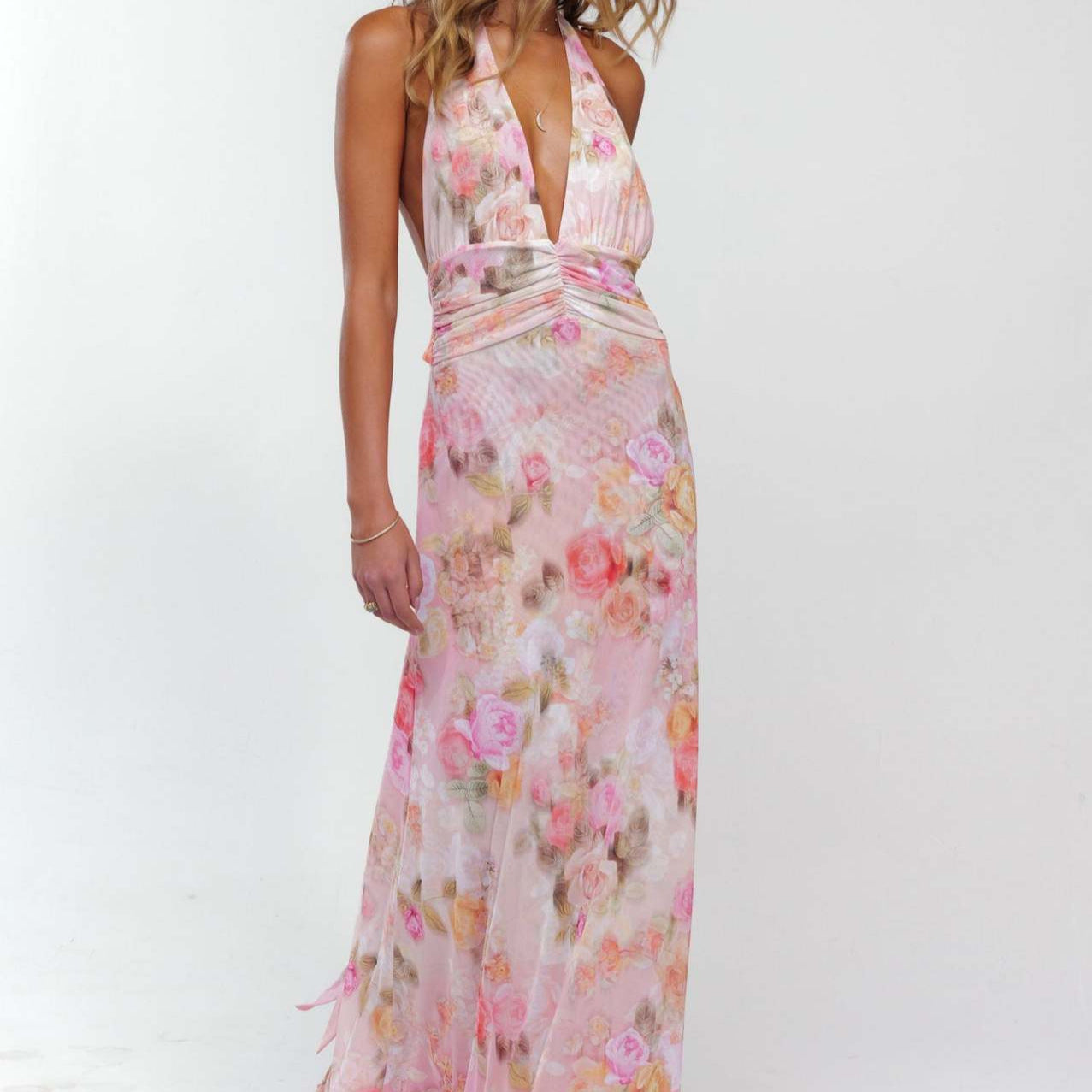 VVZ Backless Bodycon Printed Halter Dress