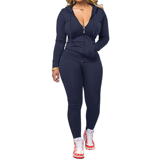 VVZ Women Casual Zip Up Hoodie & Fitness Yoga Jogger Set