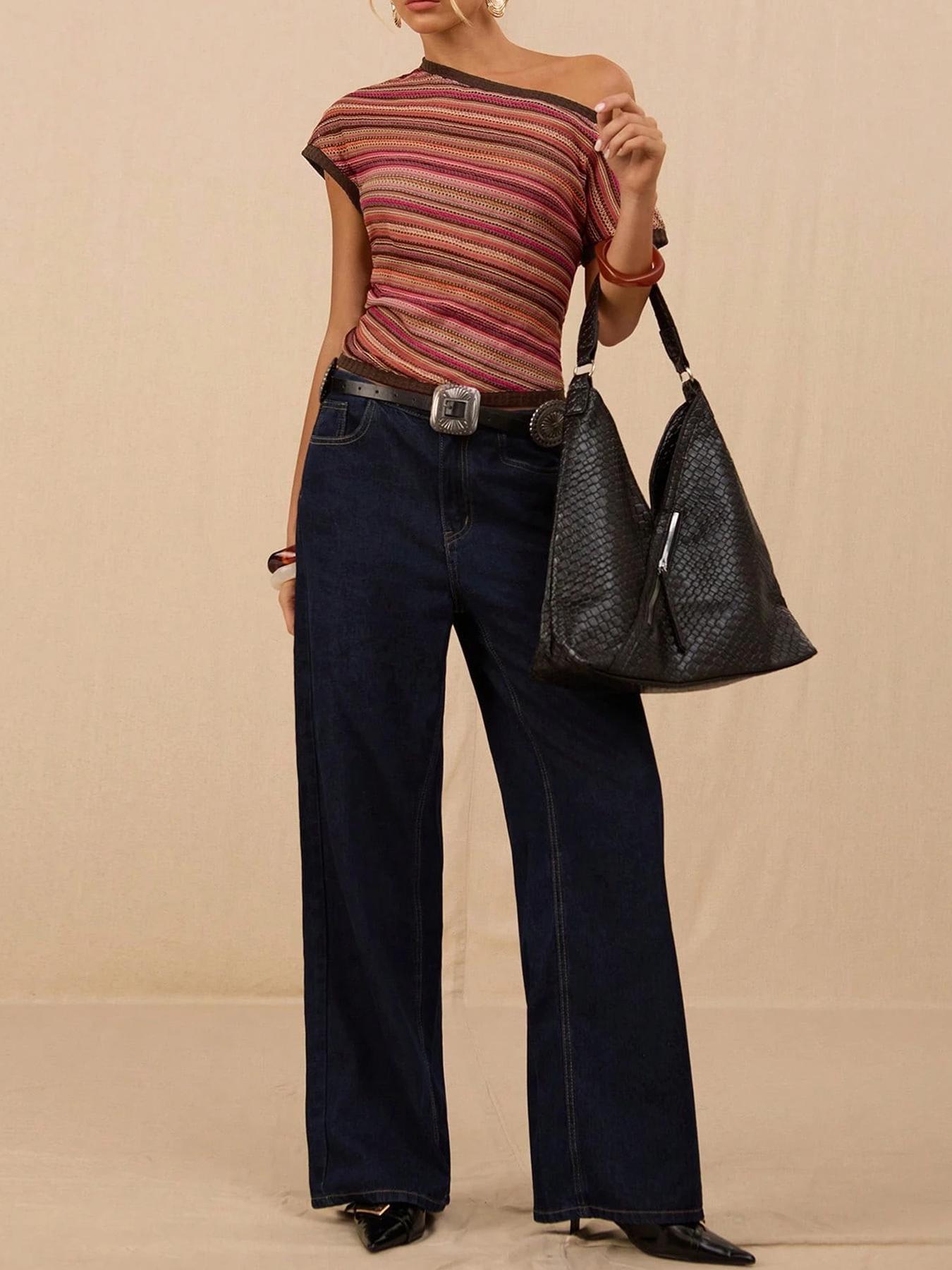 VVZ Women's Casual Striped Top Fitted T-Shirt