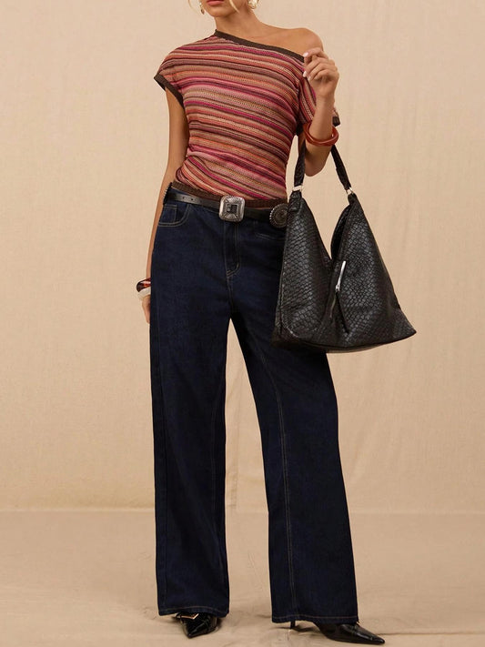 VVZ Women's Casual Striped Top Fitted T-Shirt