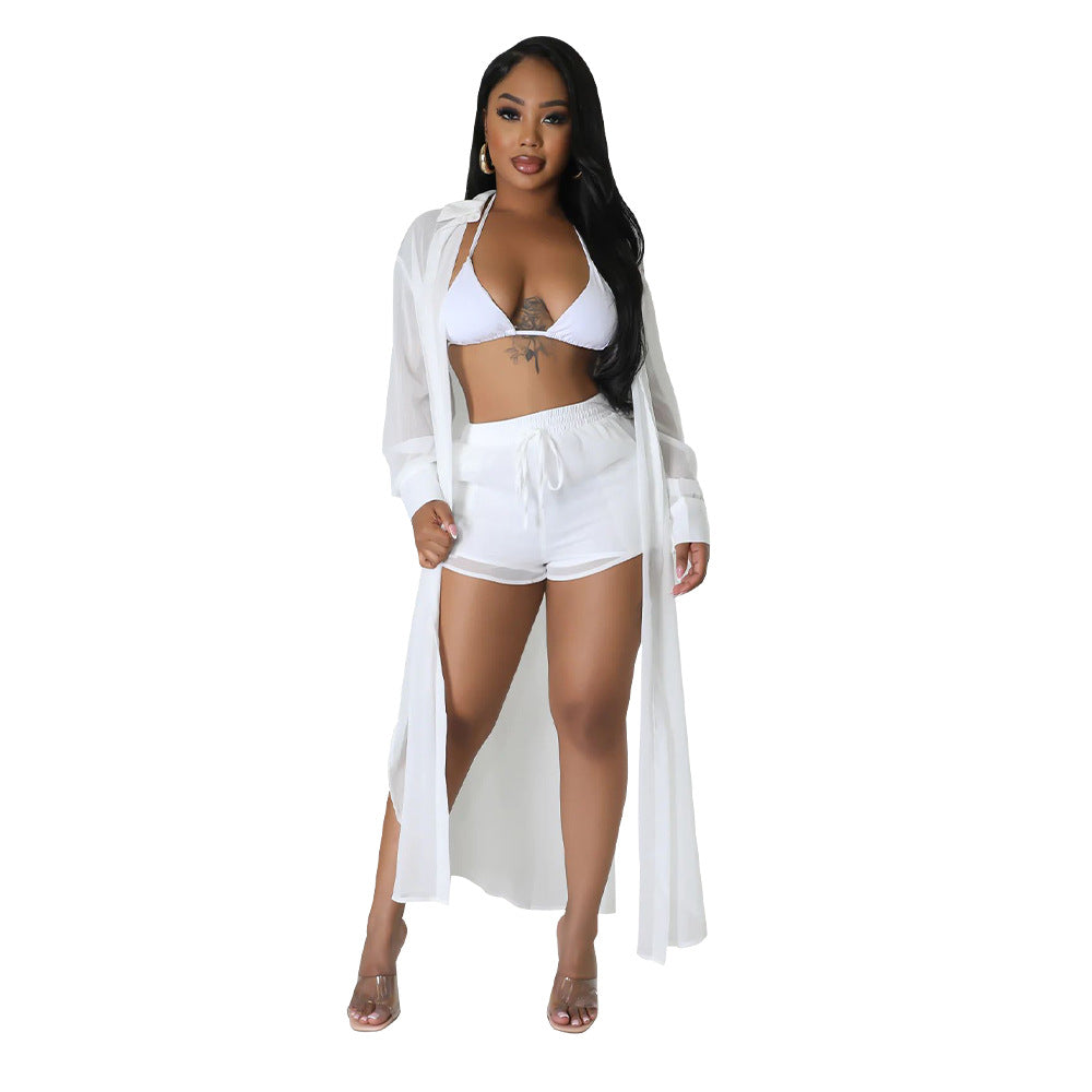 VVZ Women's Solid Color Button Front Shirt & Shorts Two-Piece Set