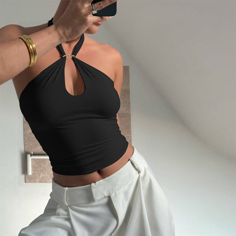 VVZ Women's Solid-Color Backless Halter Top