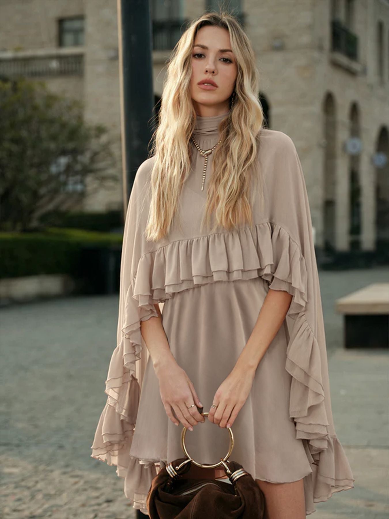 VVZ Semi-Sheer Chiffon Ruffled Dress