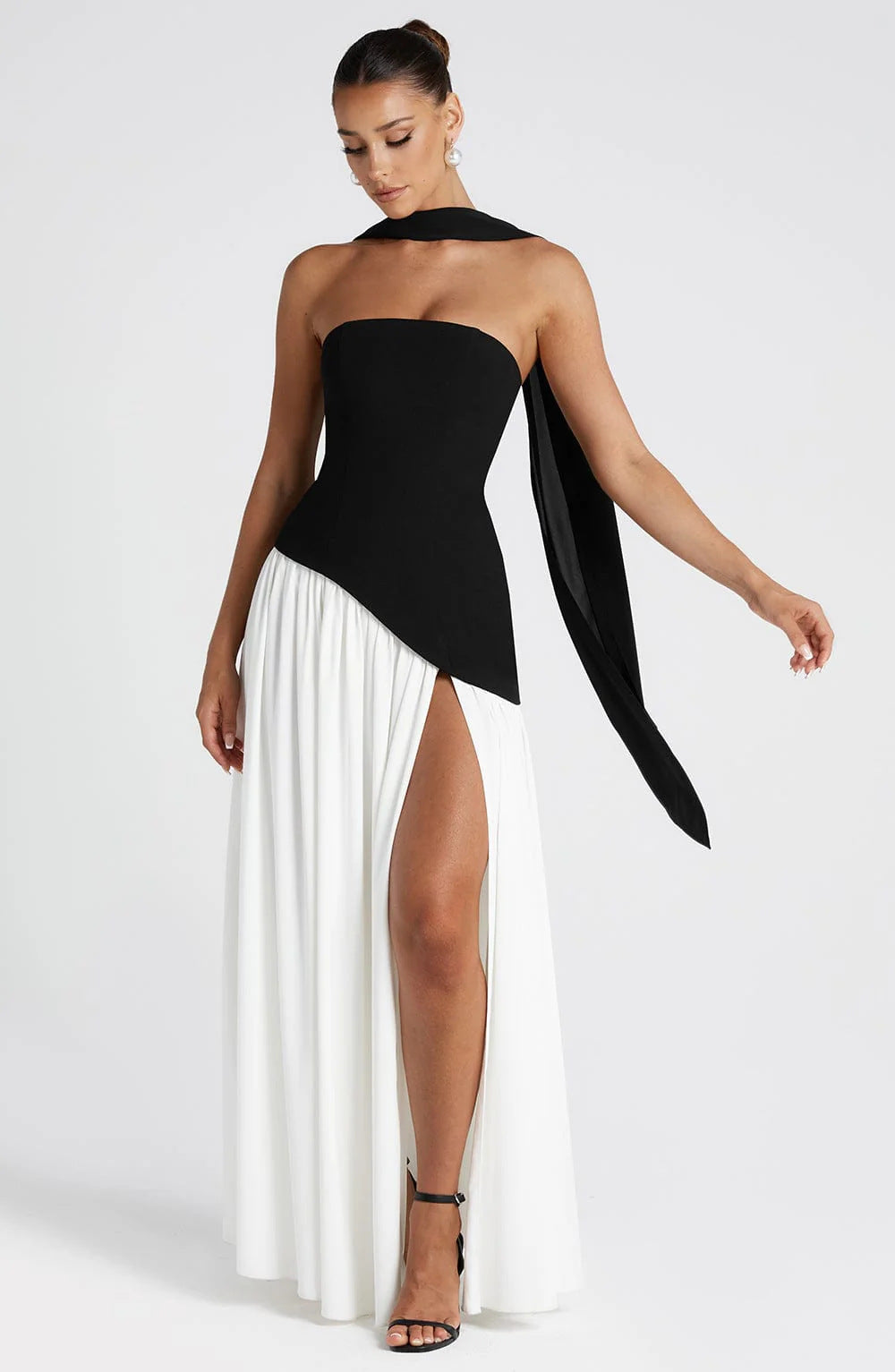 VVZ Women's Solid-Color Strapless Slit Dress