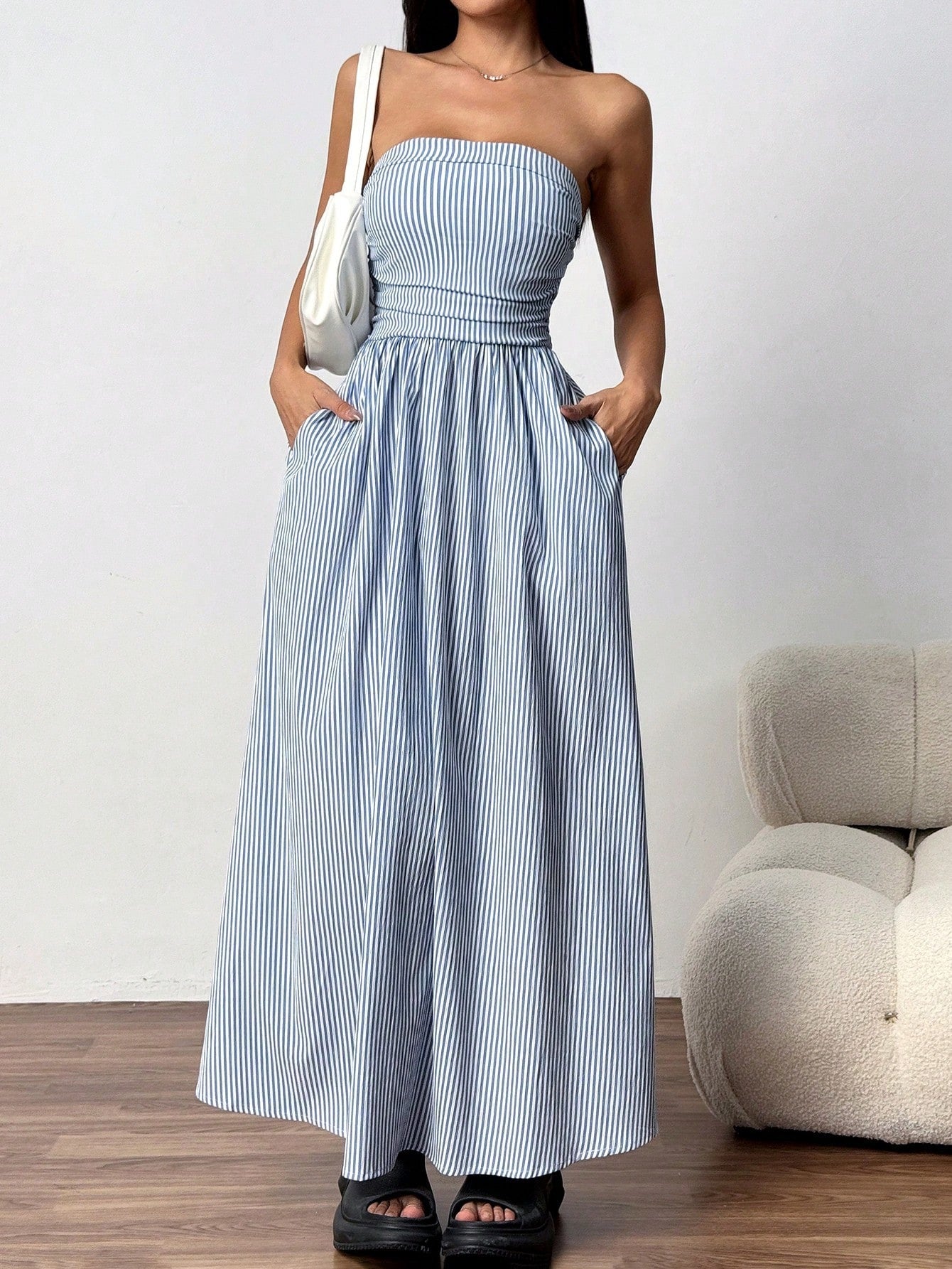 VVZ Women's Striped Strapless Dress