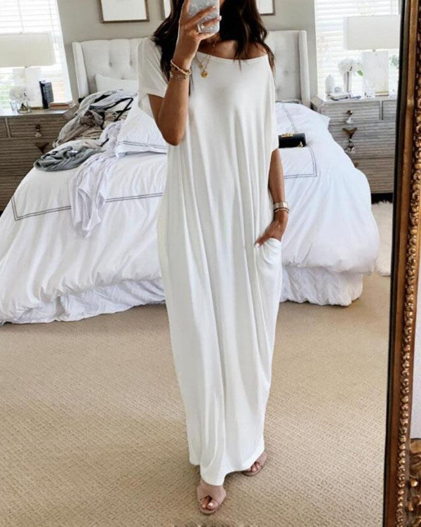 VVZ Women's Solid-Color Batwing-Sleeve Loungewear Dress