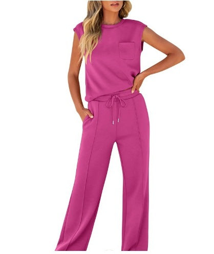 VVZ Women's Solid Tank Top & Drawstring Waist Pants Two-piece Set