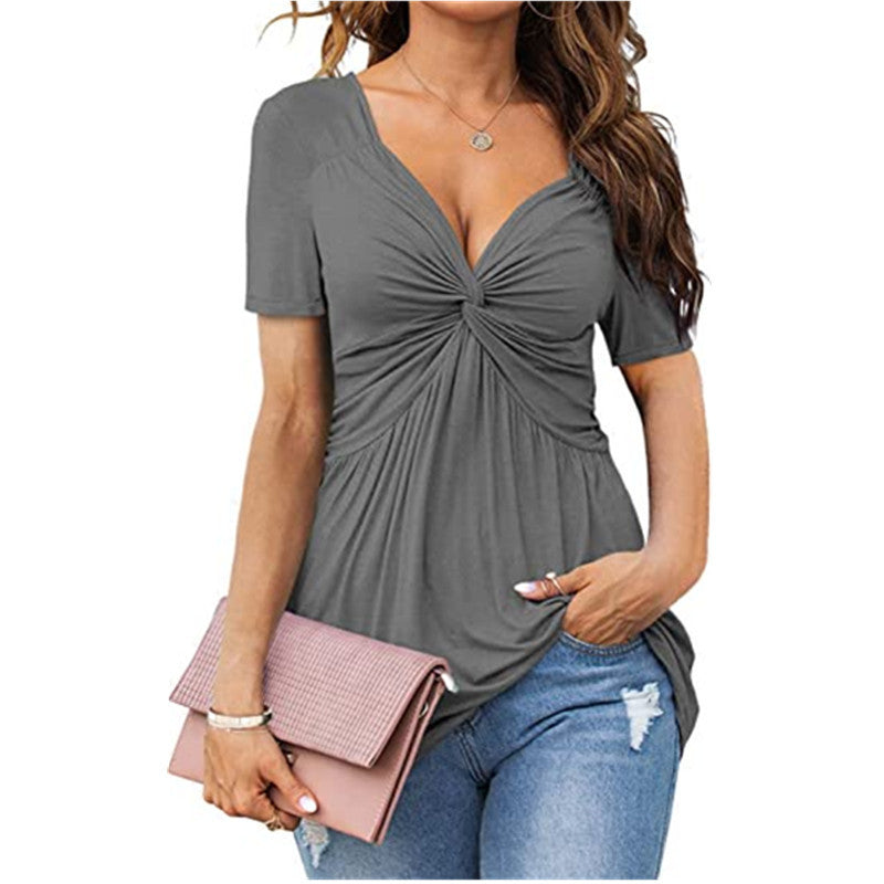 VVZ Solid Twist Front V Neck Tee
