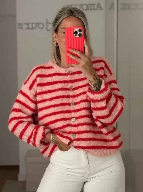 VVZ Women's Vintage Striped Cardigan Knitwear