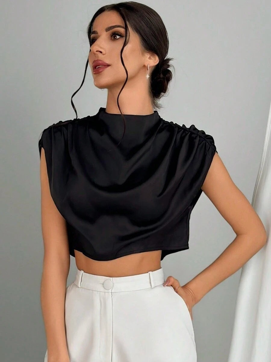 VVZ Women's Solid-Color Satin Cropped Shirt