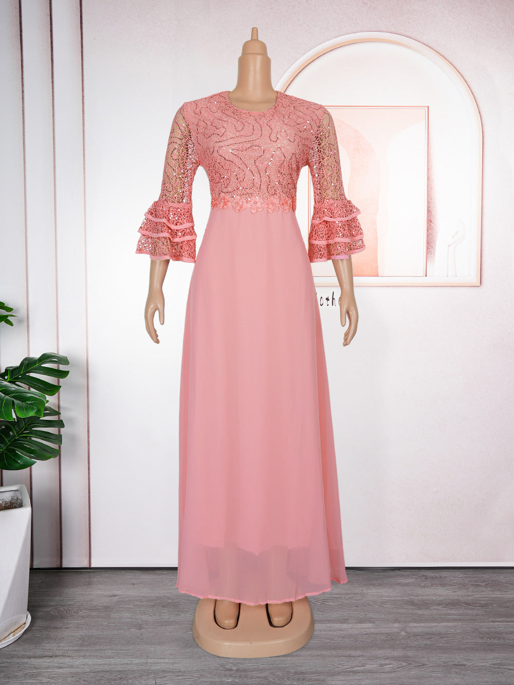 VVZ Heavily Embellished Lace and Chiffon Dress