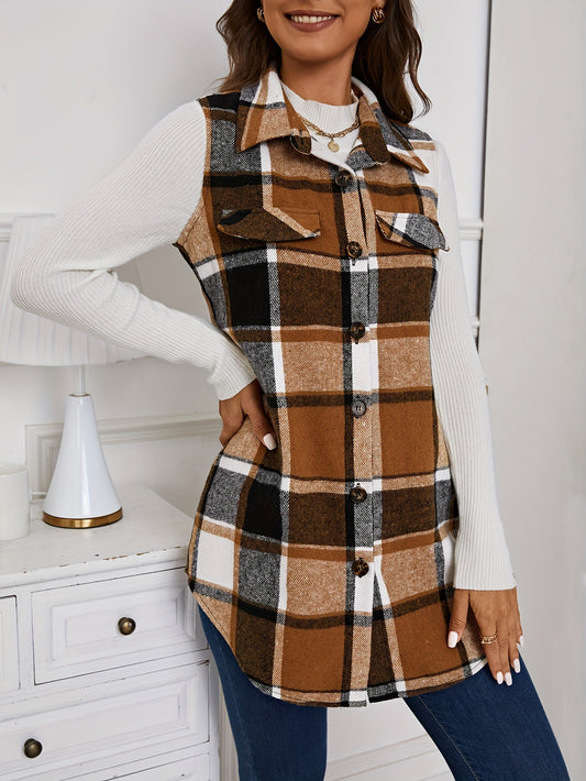 VVZ Women's Plaid-Print Button-Front Vest Coat