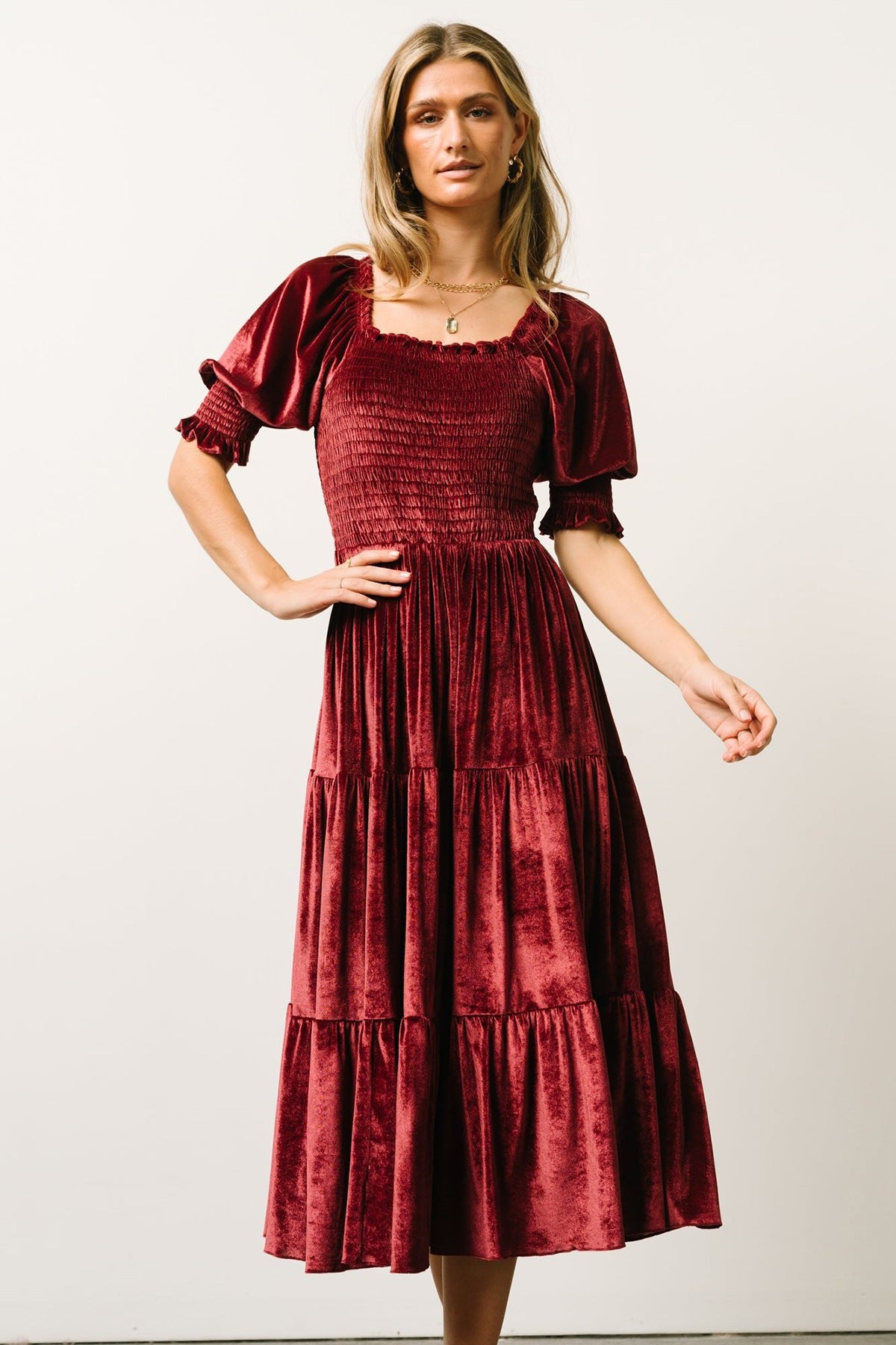 VVZ Square Neck Bubble Sleeve A-Line Midi Dress
