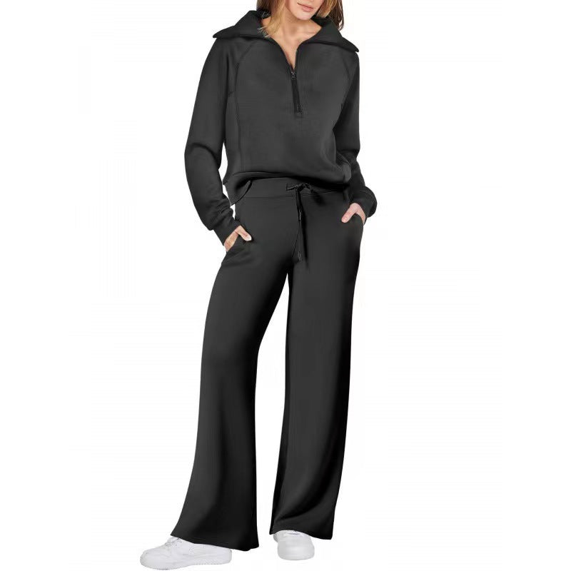 VVZ Women's Casual 2-Piece Sweatsuit Set - Half Zip Pullover Sweatshirt & Wide Leg Pants