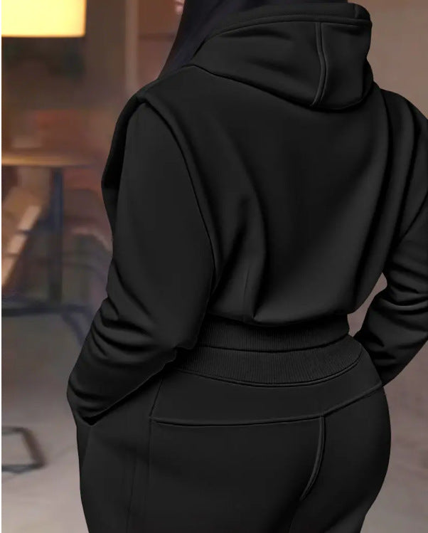 VVZ Hooded Long Sleeve Sweatshirt and Casual Wide Leg Sweatpants Set