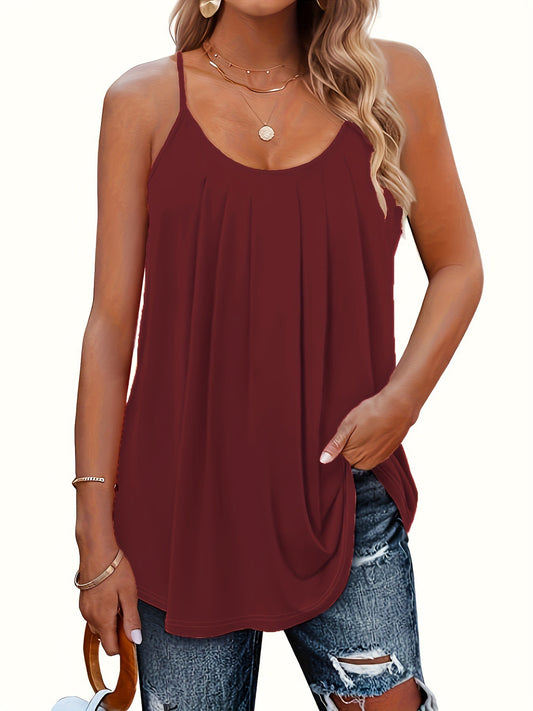 VVZ Solid-Color Ruched Round-Neck Cami Top
